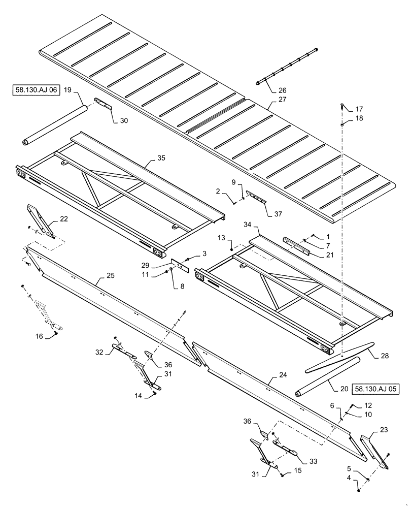 Схема запчастей Case IH DH363 - (58.130.AJ[02]) - DRAPER, DECK, SINGLE SWATH, 40FT LH (58) - ATTACHMENTS/HEADERS