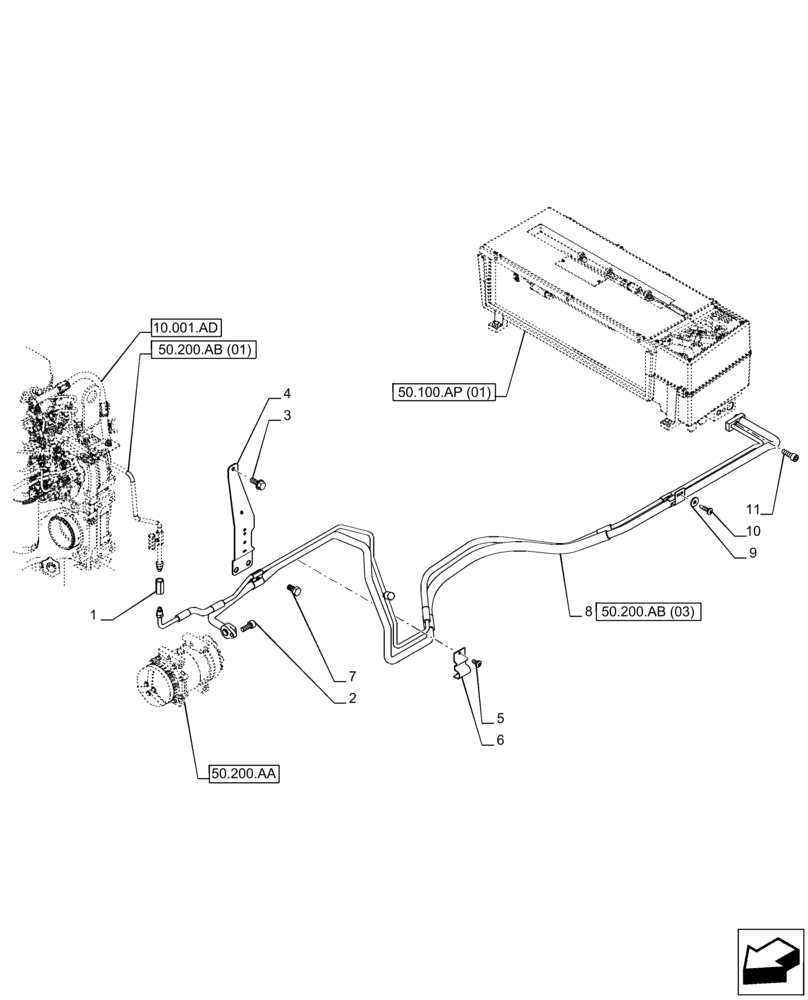 Схема запчастей Case IH PUMA 165 CVT - (50.200.AB[02]) - VAR - 391130, 758000 - AIR CONDITIONING, LINES (50) - CAB CLIMATE CONTROL