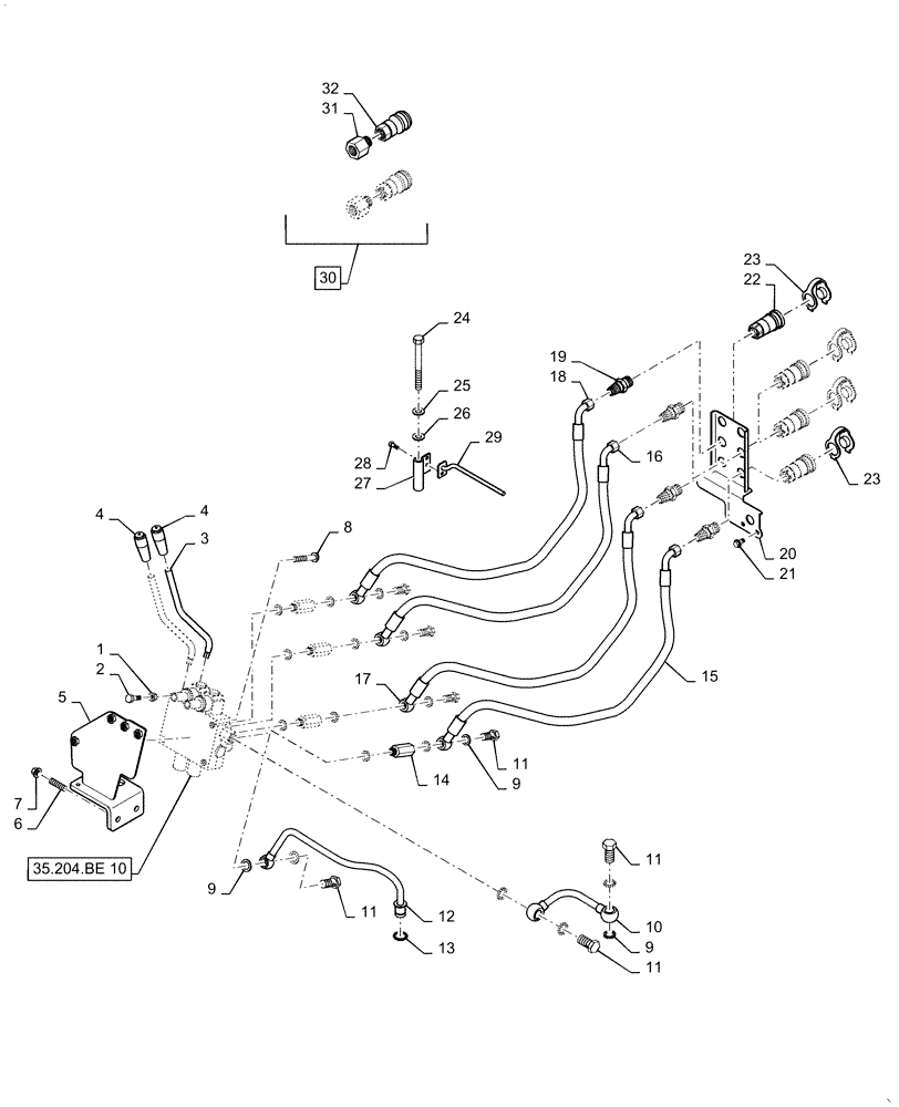 Схема запчастей Case IH FARMALL 50C - (35.204.BE[08]) - REMOTE CONTROL VALVE, FARMALL 40C, 50C (35) - HYDRAULIC SYSTEMS