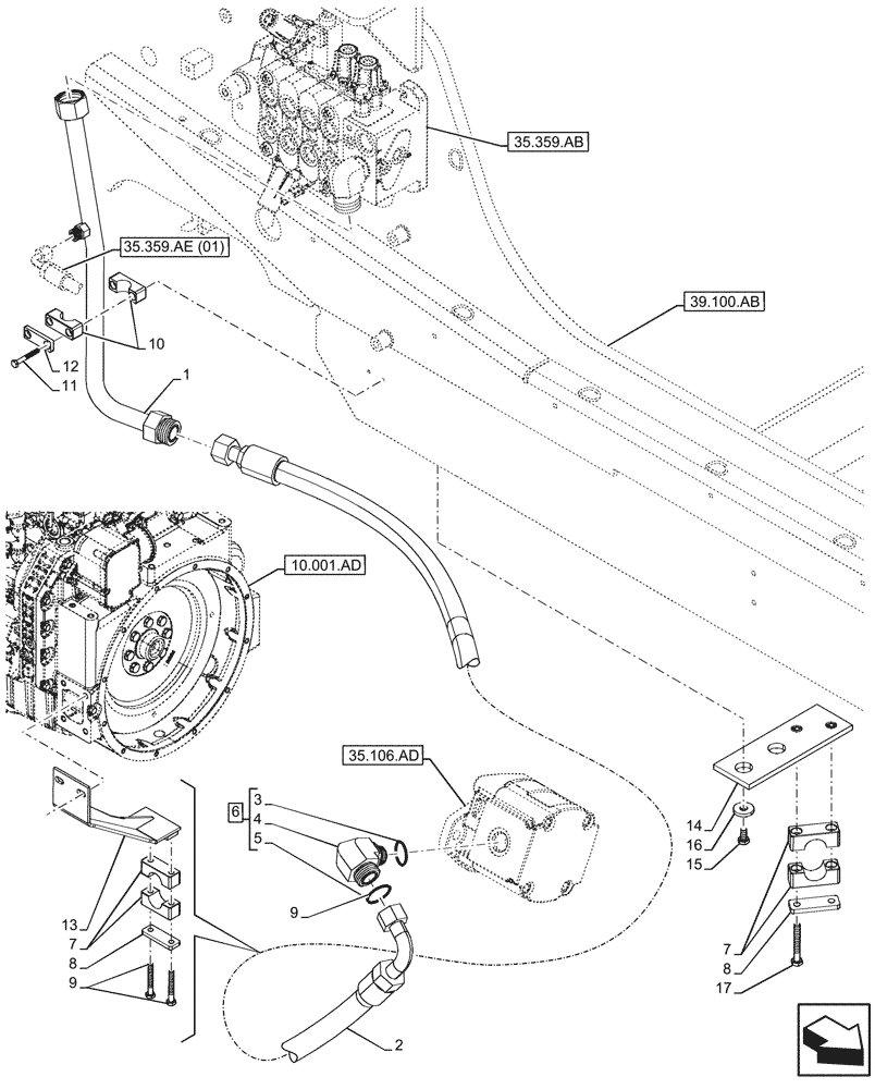 Схема запчастей Case IH FARMLIFT 935 - (35.106.AO[01]) - VARIABLE DELIVERY HYDRAULIC PUMP, CONTROL VALVE LINE - END DATE 20-APR-2015 (35) - HYDRAULIC SYSTEMS