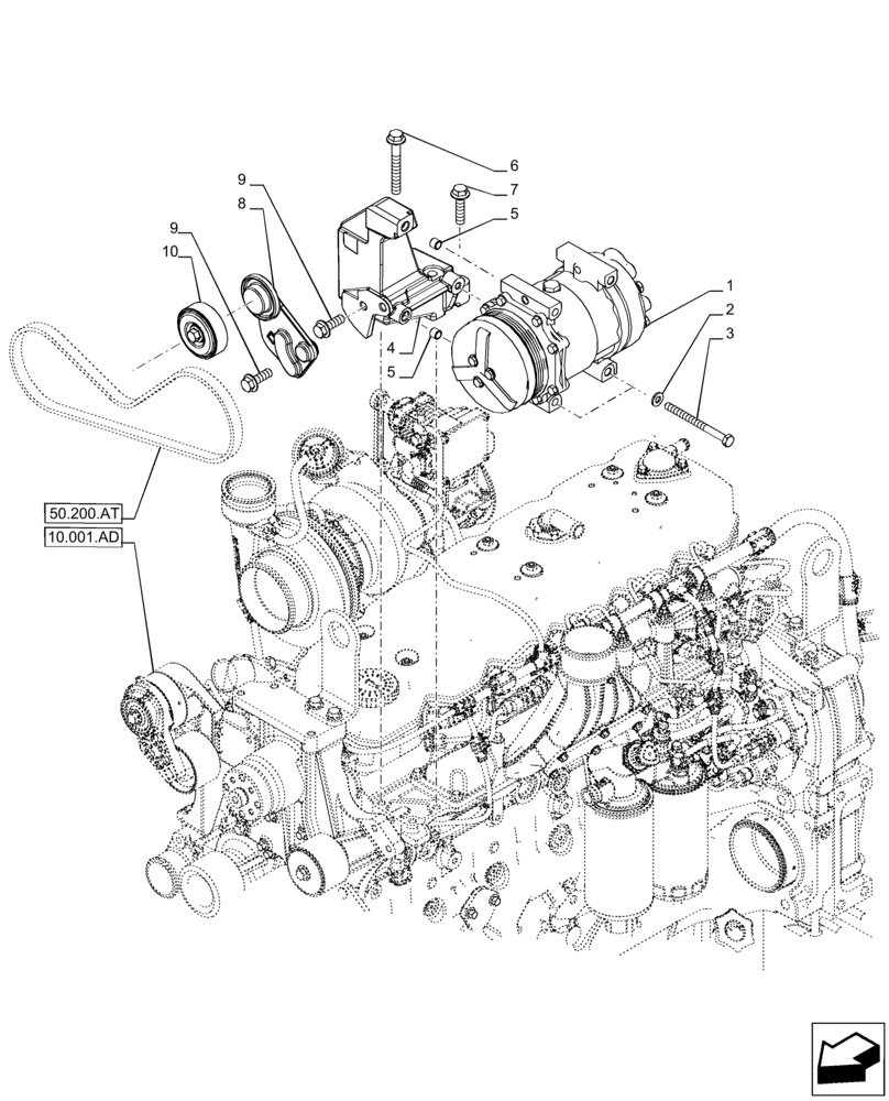 Схема запчастей Case IH PUMA 165 CVT - (50.200.AA) - VAR - 391130, 758000 - AIR CONDITIONING, COMPRESSOR (50) - CAB CLIMATE CONTROL