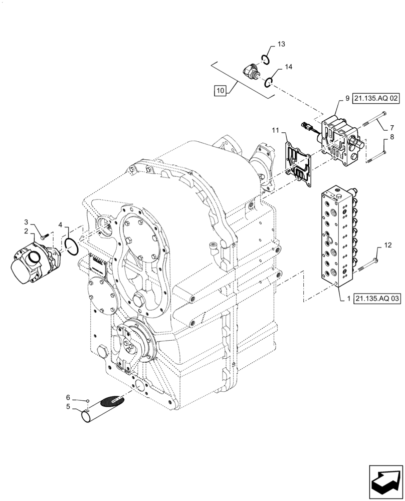 Схема запчастей Case IH QUADTRAC 620 - (21.135.AQ[04]) - TRANSMISSION CONTROL VALVE MOUNTING, PS6, 9C, 500 SCRAPER, 540 SCRAPER, 580, 620, BSN ZFF308000 (21) - TRANSMISSION