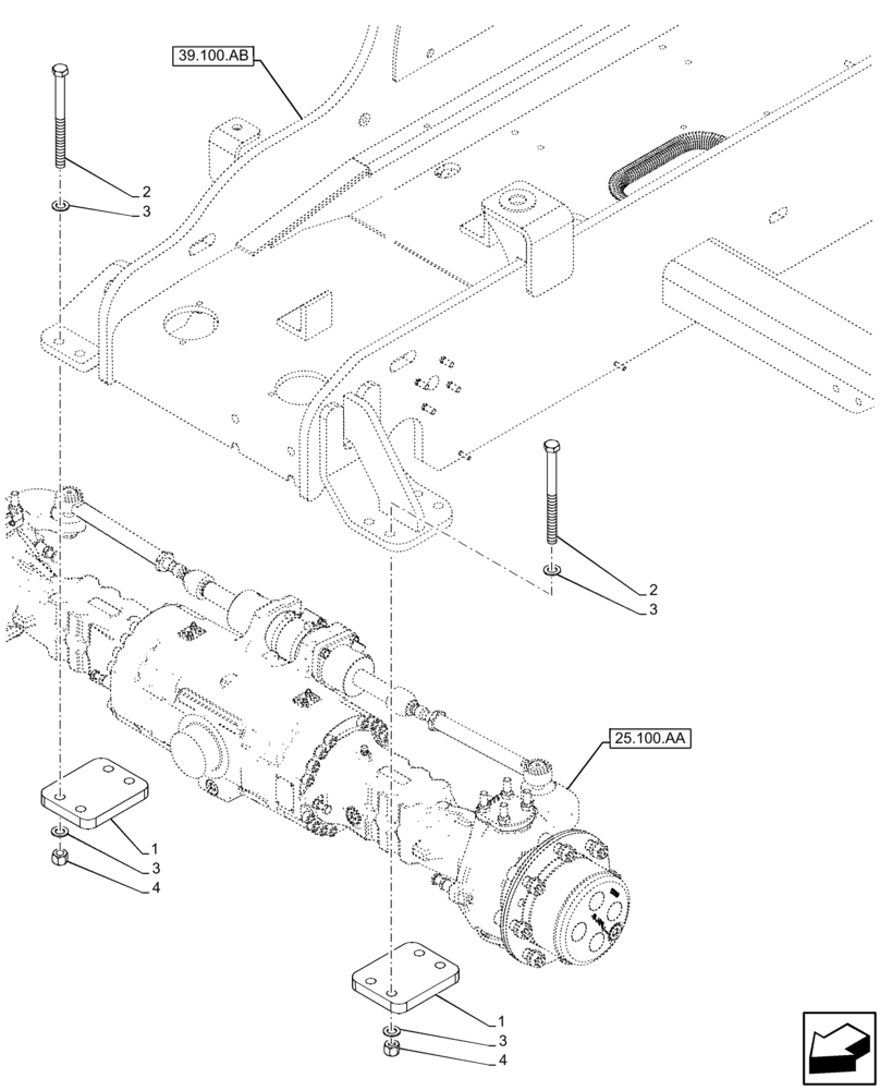 Схема запчастей Case IH FARMLIFT 735 - (25.100.AN) - FRONT AXLE, SUPPORT, BRACKET (25) - FRONT AXLE SYSTEM