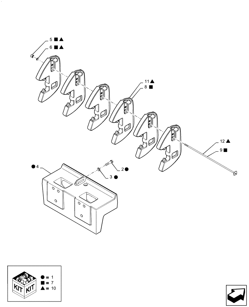 Схема запчастей Case IH MAGNUM 180 - (39.140.AF) - VAR- 420331, 420346, 420349 - FRONT WHEEL WEIGHTS (39) - FRAMES AND BALLASTING