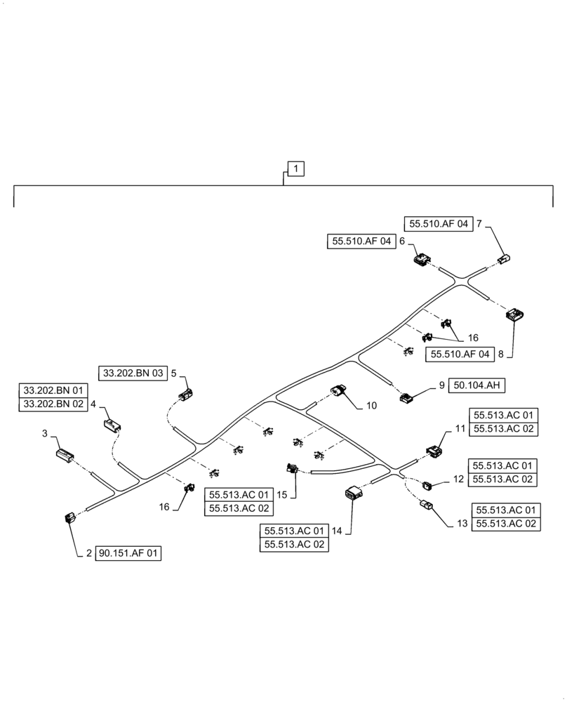 Схема запчастей Case IH STEIGER 370 - (55.513.AC[03]) - FRONT DASH PANEL HARNESS, BSN ZFF308000 (55) - ELECTRICAL SYSTEMS