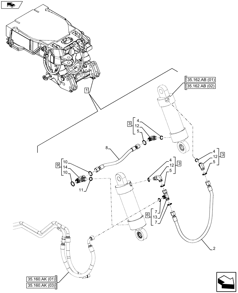 Схема запчастей Case IH MAXXUM 110 - (35.160.AK[02]) - VAR - 333648, 336831, 743699, 743700 - HYDRAULIC LIFT, PIPE (35) - HYDRAULIC SYSTEMS