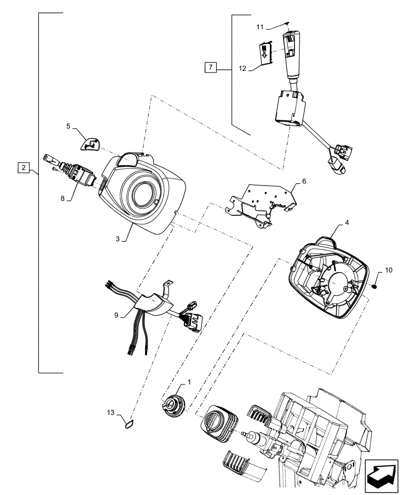Схема запчастей Case IH STEIGER 370 - (55.513.010[01]) - STEERING COLUMN SHUTTLE LEVER (BSN ZEF303000) (55) - ELECTRICAL SYSTEMS