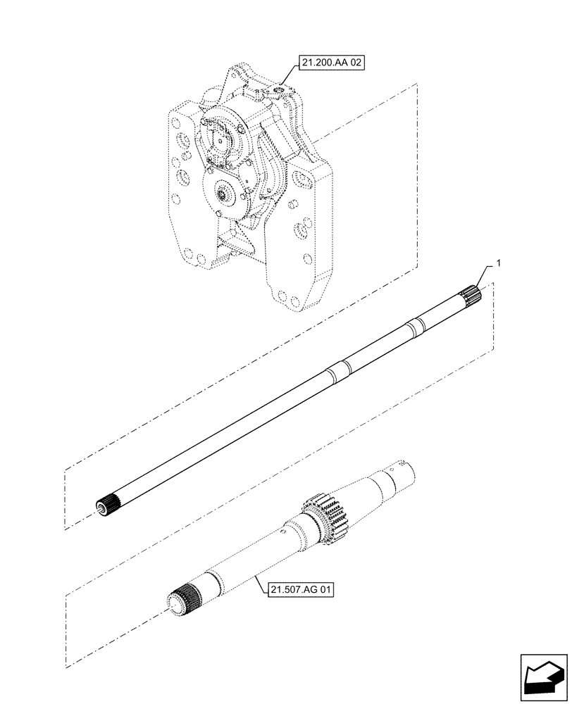 Схема запчастей Case IH MAGNUM 220 - (21.507.AG[02]) - VAR- 420104, 420105 - INPUT SHAFT, PTO - CVT (21) - TRANSMISSION
