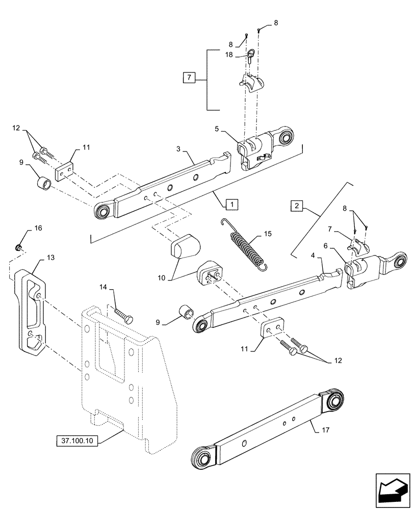 Схема запчастей Case IH MAGNUM 225 - (37.120.20) - LOWER LINK, TELESCOPIC, 3 POINT HITCH (37) - HITCHES, DRAWBARS & IMPLEMENT COUPLINGS