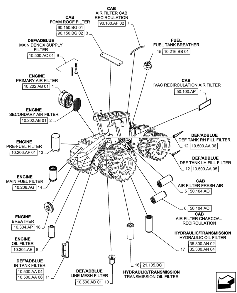 Схема запчастей Case IH STEIGER 370 - (05.100.03[01]) - FILTERS (05) - SERVICE & MAINTENANCE