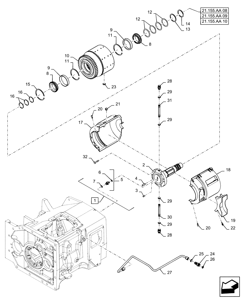 Схема запчастей Case IH MAGNUM 280 - (21.155.AA[02]) - VAR - 429330, 429331, 429332, 429333 - POWERSHIFT - RANGE TRANSMISSION - MFD PARK BRAKE (21) - TRANSMISSION