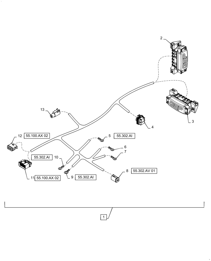 Схема запчастей Case IH STEIGER 620 - (55.302.AV[02]) - BATTERY EQUALIZER/CONVERTER HARNESS, T4B (55) - ELECTRICAL SYSTEMS