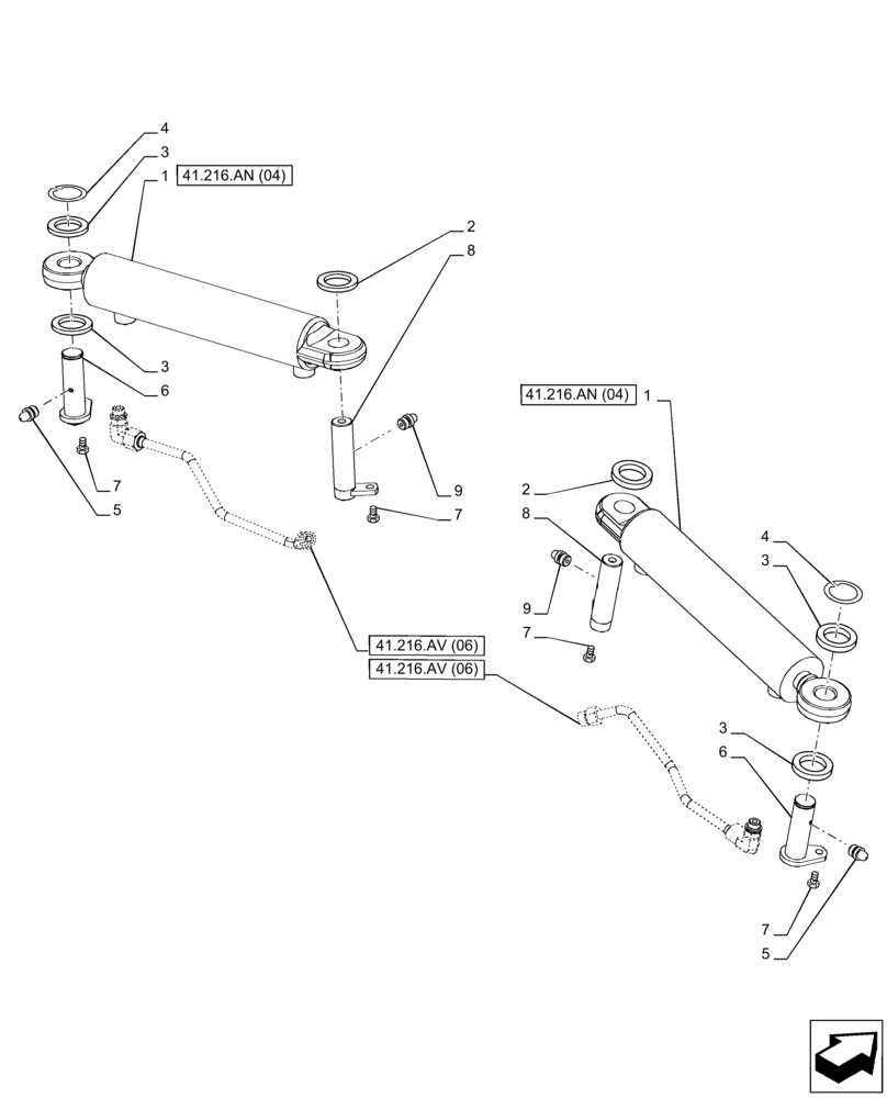 Схема запчастей Case IH PUMA 185 - (41.216.AN[01]) - VAR - 391157 - 4WD FRONT AXLE, STEERING CYLINDER (41) - STEERING