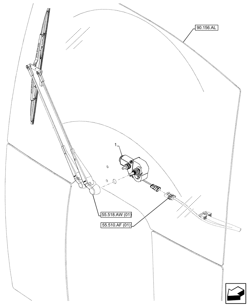 Схема запчастей Case IH FARMALL 115C - (55.518.AZ) - VAR - 334183, 334211, 391606, 743496, 743573, 744588 - WINDSHIELD WIPER, MOTOR, CAB (55) - ELECTRICAL SYSTEMS