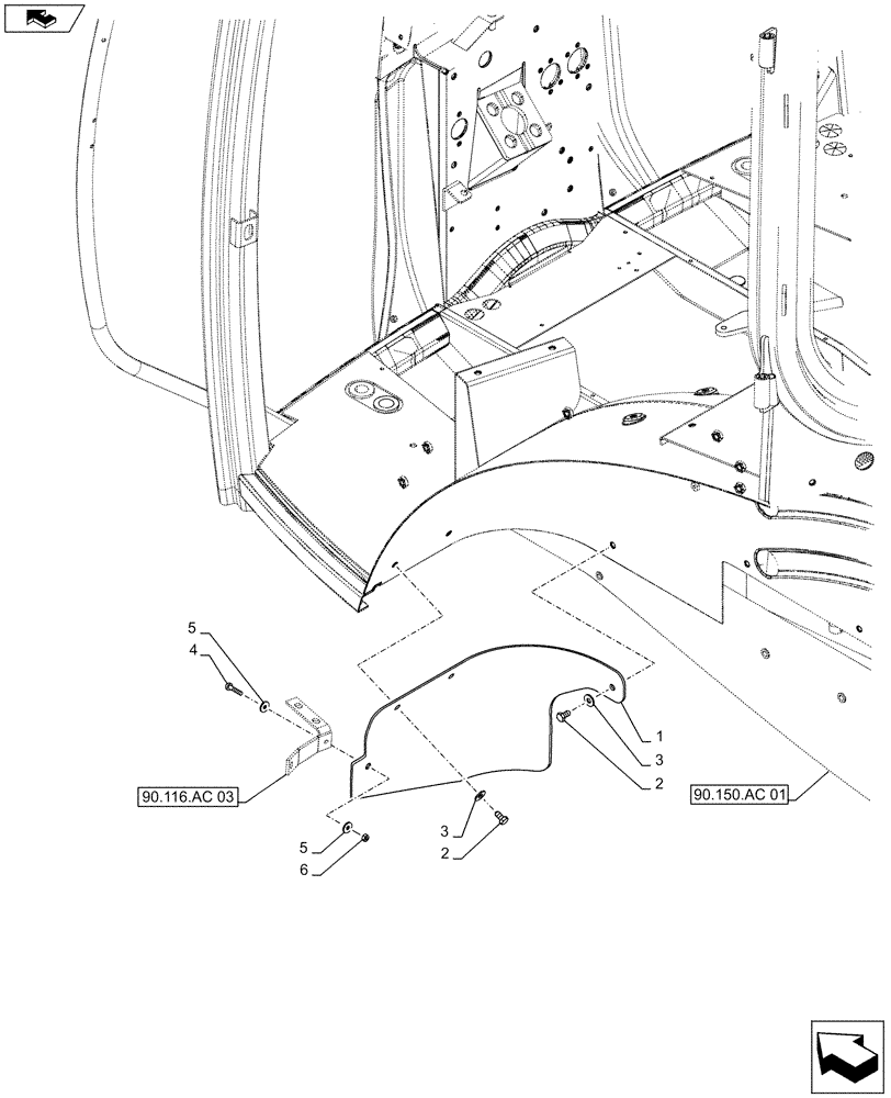 Схема запчастей Case IH MAXXUM 110 - (90.116.AC[04]) - VAR - 338202 + STD - REAR FENDER - MUDGUARD, LH (90) - PLATFORM, CAB, BODYWORK AND DECALS