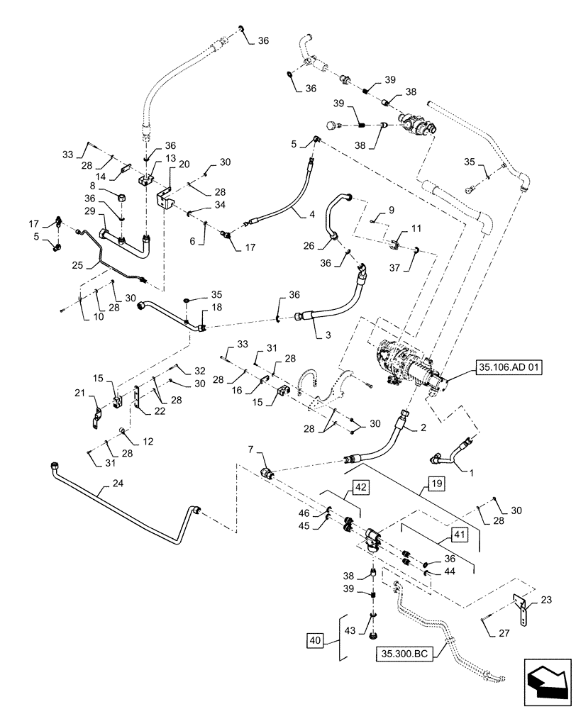 Схема запчастей Case IH STEIGER 470 - (35.322.AY[01]) - VAR - 420301 - STANDARD HYDRAULIC SYSTEM LINES (35) - HYDRAULIC SYSTEMS