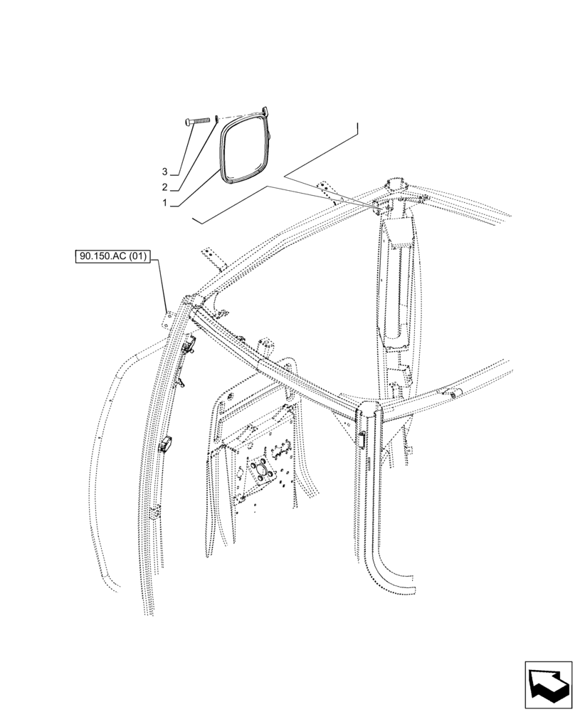 Схема запчастей Case IH PUMA 185 CVT - (90.151.AK[02]) - VAR - 332722, 332723, 392114, 392115 - MIRROR, REAR (90) - PLATFORM, CAB, BODYWORK AND DECALS