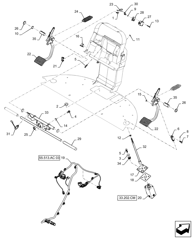 Схема запчастей Case IH STEIGER 470 - (33.202.010[01]) - BRAKE AND CLUTCH PEDAL (BSN ZFF308000) (33) - BRAKES & CONTROLS
