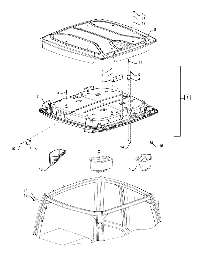 Схема запчастей Case IH MAGNUM 220 - (90.150.BG[01]) - CAB ROOF - BSN - ZERH08099 (90) - PLATFORM, CAB, BODYWORK AND DECALS