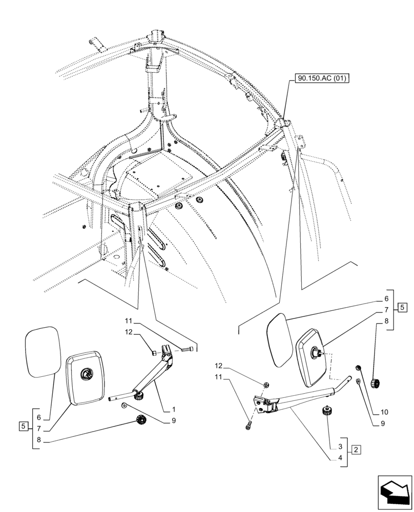 Схема запчастей Case IH PUMA 185 CVT - (90.118.BM[02]) - VAR - 391178, 391179, 391233, 758135, 758137, 758139, 758142, 758143 - MIRROR, OUTSIDE, REAR (90) - PLATFORM, CAB, BODYWORK AND DECALS