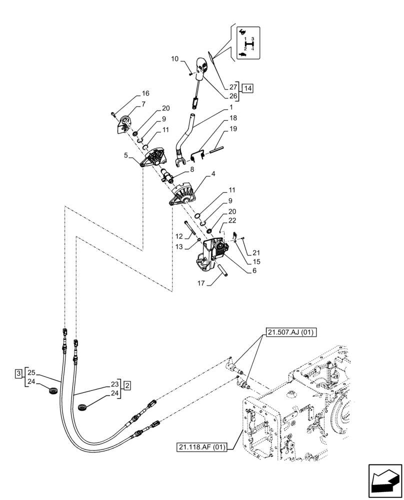 Схема запчастей Case IH FARMALL 85C - (21.134.AI[05]) - VAR - 390275 - TRANSMISSION, CONTROL LEVER, GEARSHIFT, HI-LO, W/O CAB (21) - TRANSMISSION