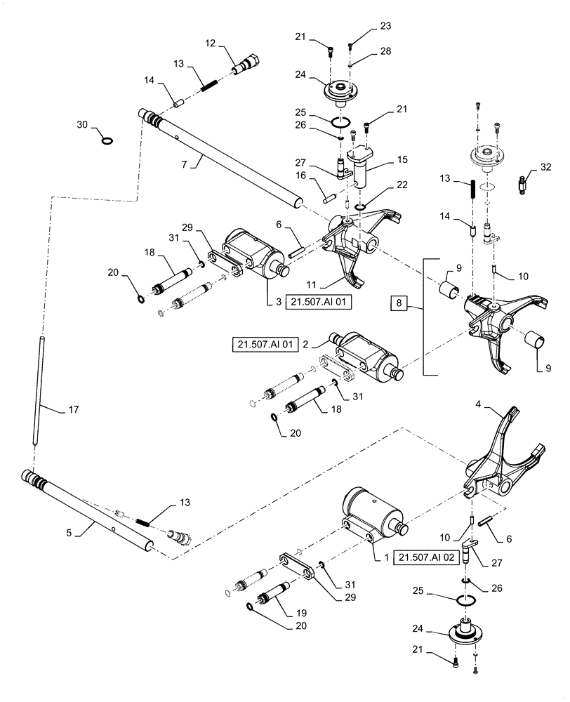 Схема запчастей Case IH MAGNUM 220 - (21.507.AJ) - VAR- 420104, 420105 - SHIFTER FORK - CVT (21) - TRANSMISSION