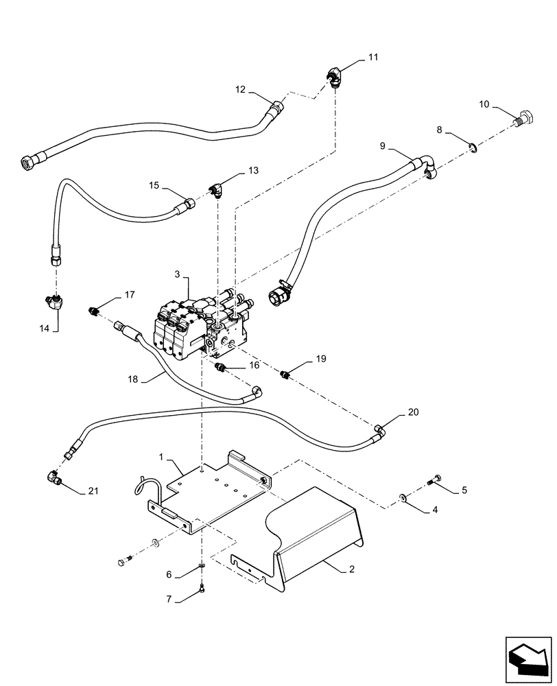 Схема запчастей Case IH MAGNUM 200 - (35.204.BS[01]) - MID MOUNT VALVE, 3 CONTROL VALVES, MOUNTING, POWERSHIFT (35) - HYDRAULIC SYSTEMS