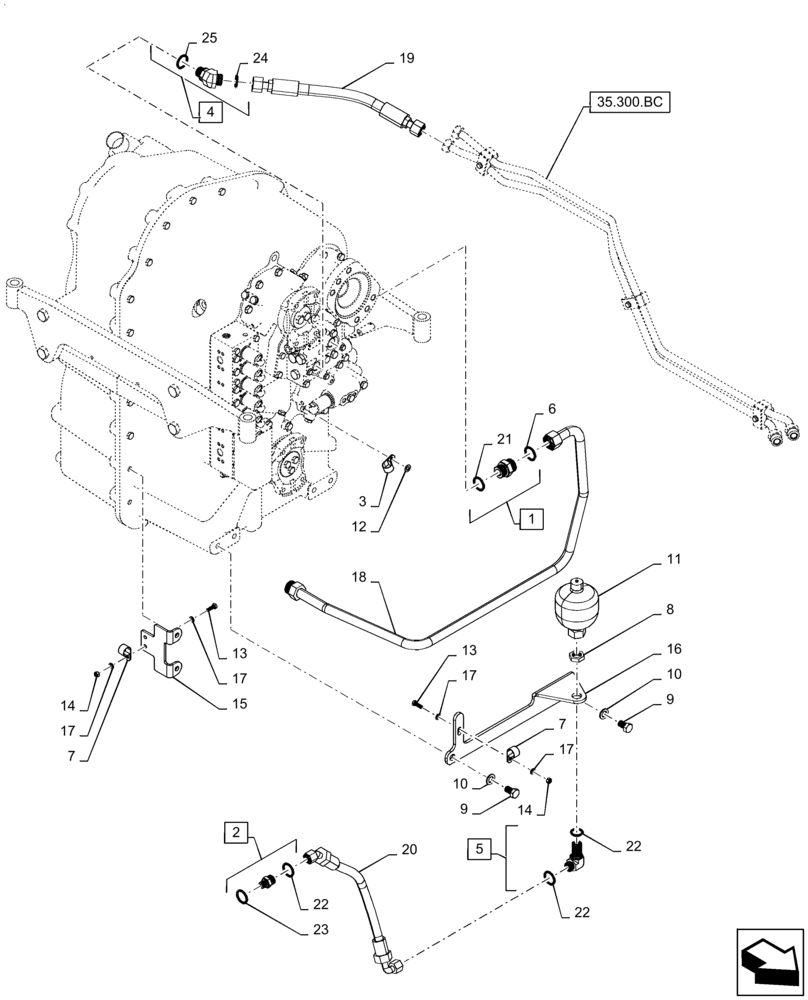 Схема запчастей Case IH STEIGER 370 - (21.105.BL[01]) - TRANSMISSION LUBRICATION LINES, FRONT, BSN ZFF308000 (21) - TRANSMISSION