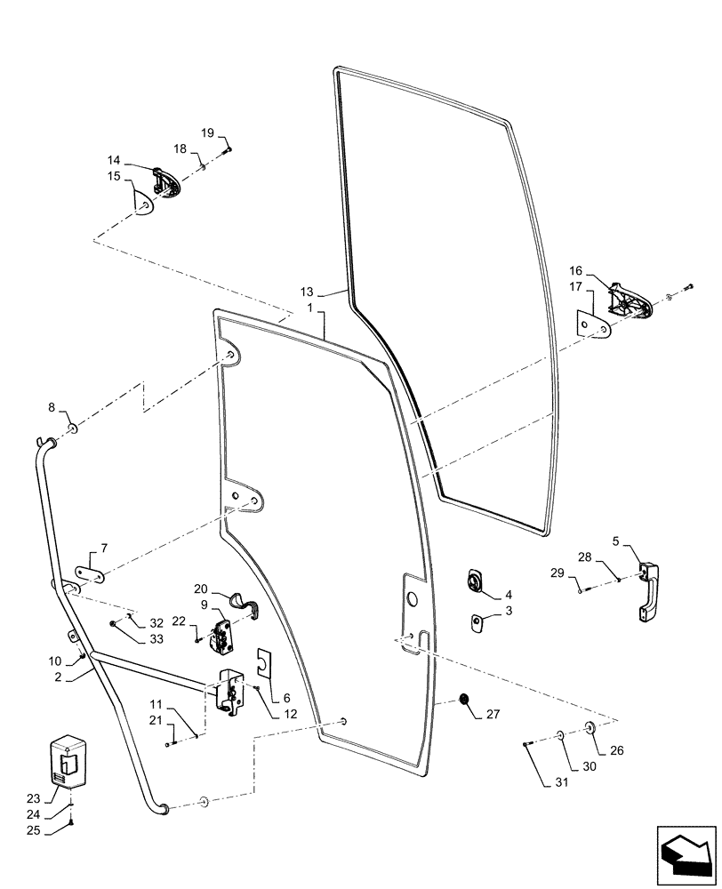 Схема запчастей Case IH PATRIOT 3240 - (90.154.AA[01]) - LH CAB DOOR (90) - PLATFORM, CAB, BODYWORK AND DECALS