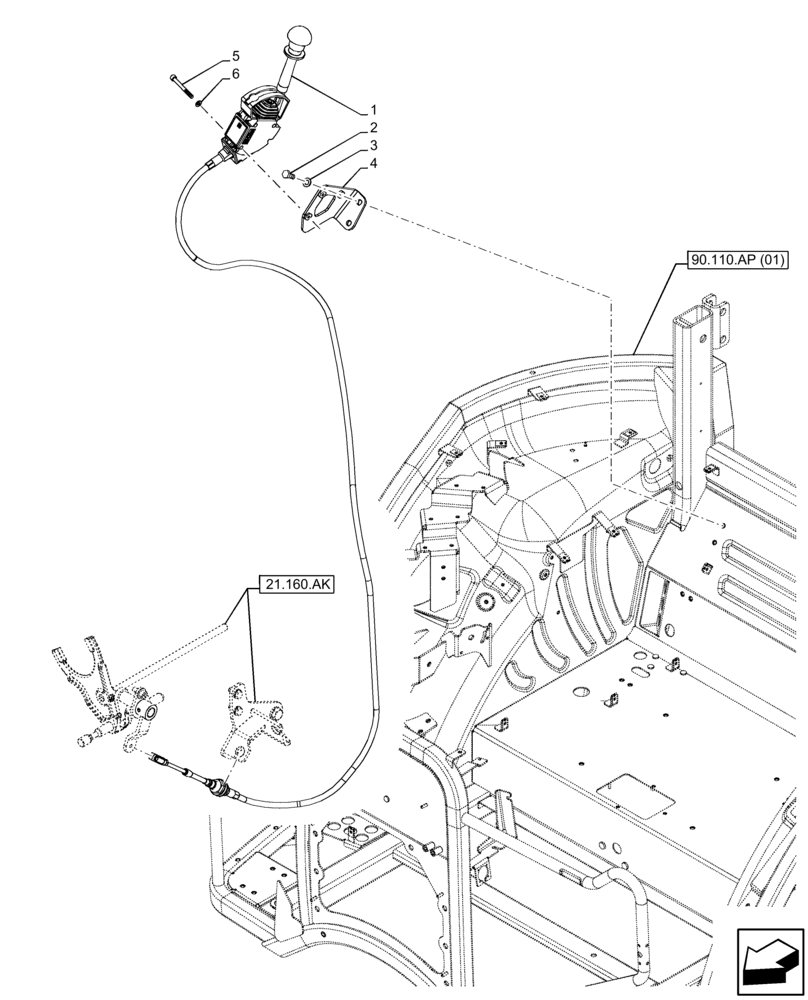 Схема запчастей Case IH FARMALL 85C - (21.160.AI[04]) - VAR - 334177 - CREEPER, CONTROL LEVER, W/O CAB, HI-LO (21) - TRANSMISSION