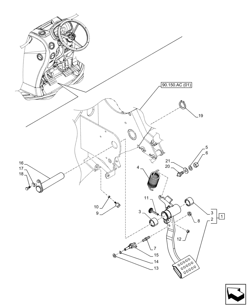 Схема запчастей Case IH FARMALL 85C - (18.100.AF[05]) - VAR - 334177, 390275 - CLUTCH MECHANISM, PEDAL (24X24) (40X40 CREEPER) (HI-LO) (18) - CLUTCH