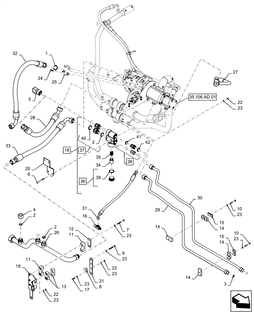 Схема запчастей Case IH QUADTRAC 540 - (35.322.AY[01]) - STANDARD HYDRAULIC SYSTEM LINES, 450, 470, 500 HD, 540 HD (35) - HYDRAULIC SYSTEMS