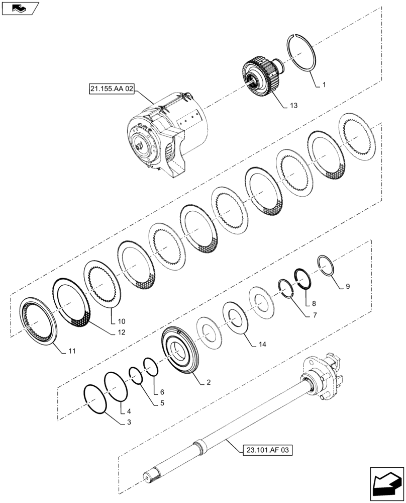 Схема запчастей Case IH MAGNUM 2654 - (21.155.AA[08]) - POWERSHIFT - RANGE TRANSMISSION - MFD CLUTCH - CL 4.5 AXLE (21) - TRANSMISSION