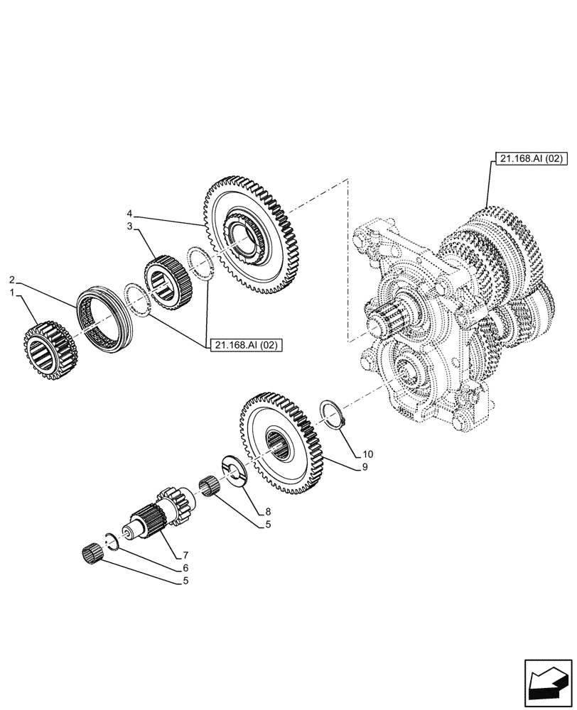Схема запчастей Case IH FARMALL 115C - (21.168.AI[04]) - VAR - 334177 - TRANSMISSION, REDUCTION, UNIT, CONTROL (POWERSHUTTLE - 24X24 - CREEPER - HI LO) (21) - TRANSMISSION