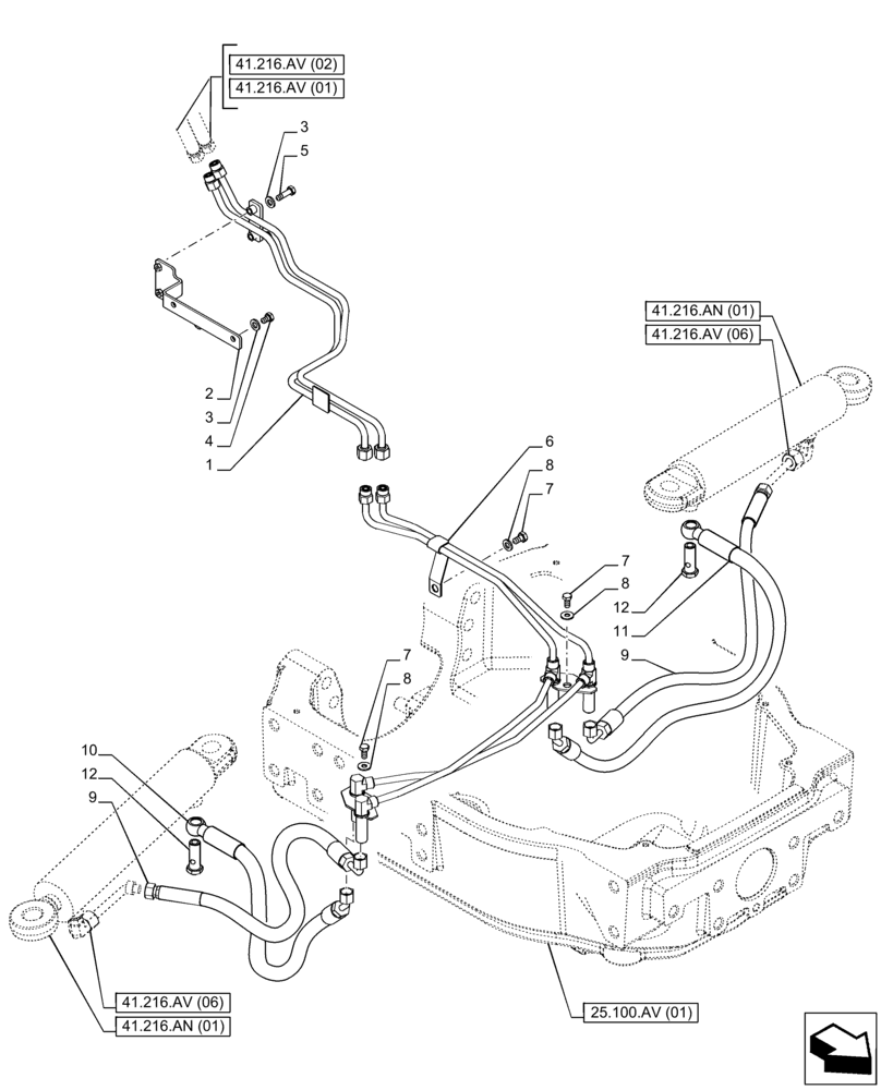 Схема запчастей Case IH PUMA 165 CVT - (41.216.AV[03]) - VAR - 391156 - 4WD FRONT AXLE, STEERING CYLINDER HYD. LINE (41) - STEERING