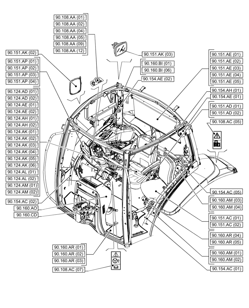 Схема запчастей Case IH PUMA 240 CVT - (00.000.90[02]) - PICTORIAL INDEX - PLATFORM, CAB, BODYWORK AND DECALS (00) - GENERAL & PICTORIAL INDEX