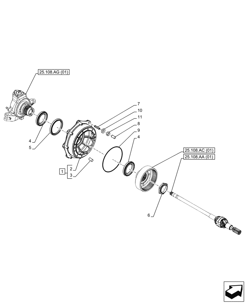 Схема запчастей Case IH PUMA 165 CVT - (25.108.AN[01]) - VAR - 391156 - 4WD FRONT AXLE, WHEEL, HUB (25) - FRONT AXLE SYSTEM