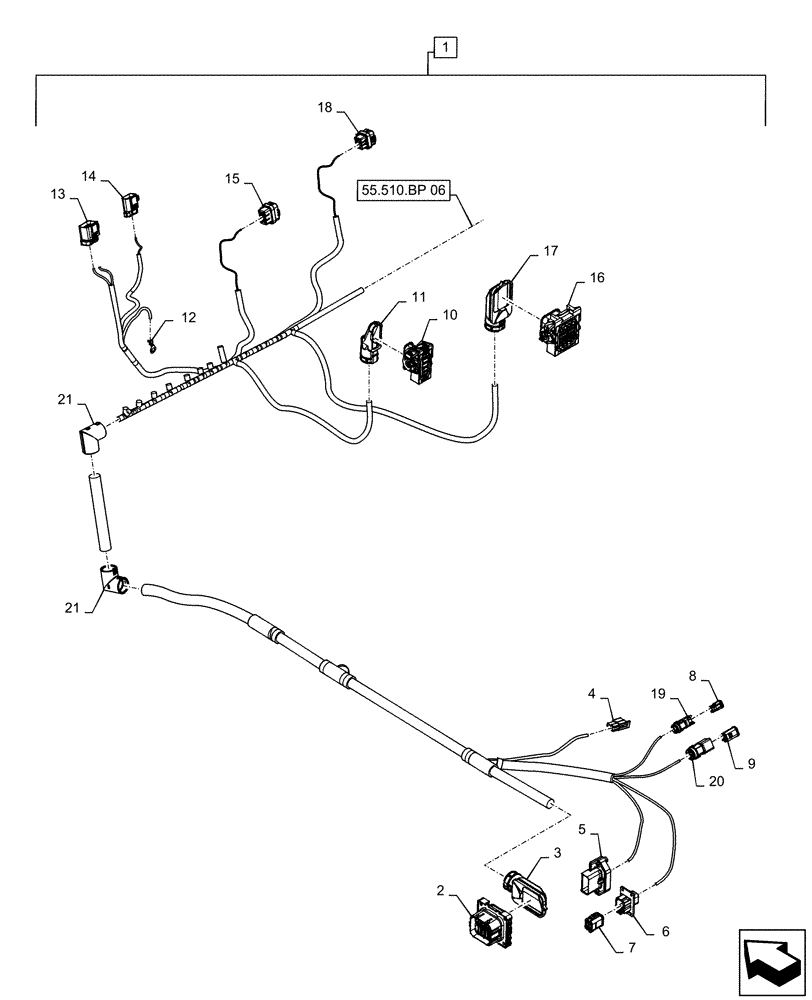 Схема запчастей Case IH MAGNUM 220 - (55.510.BP[05]) - WIRE HARNESS, CAB, OUTER (55) - ELECTRICAL SYSTEMS