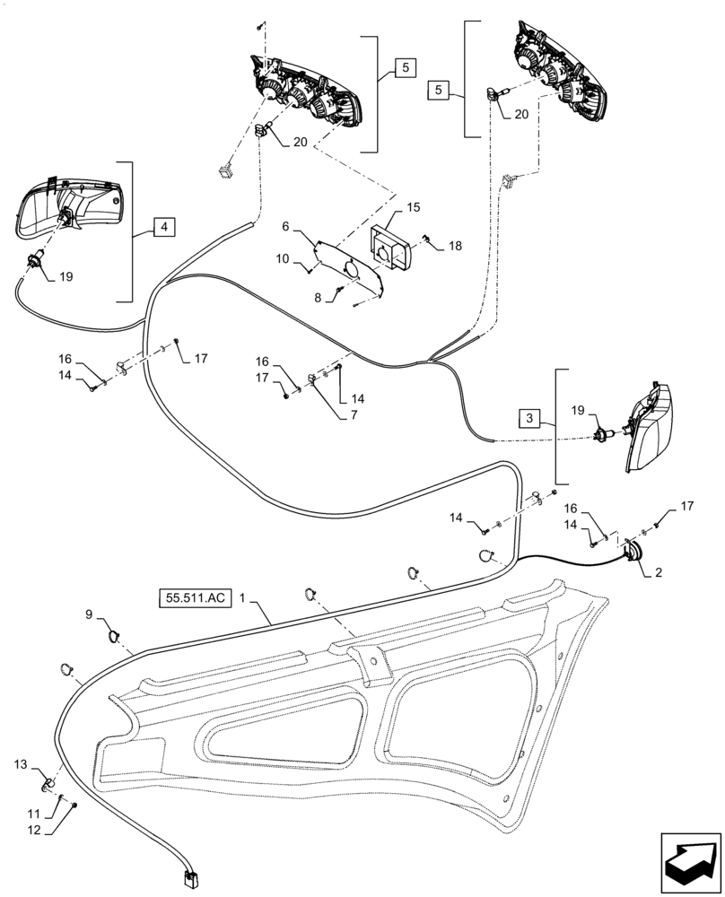 Схема запчастей Case IH QUADTRAC 620 - (55.404.AQ[01]) - STANDARD HALOGEN HEADLIGHT (55) - ELECTRICAL SYSTEMS
