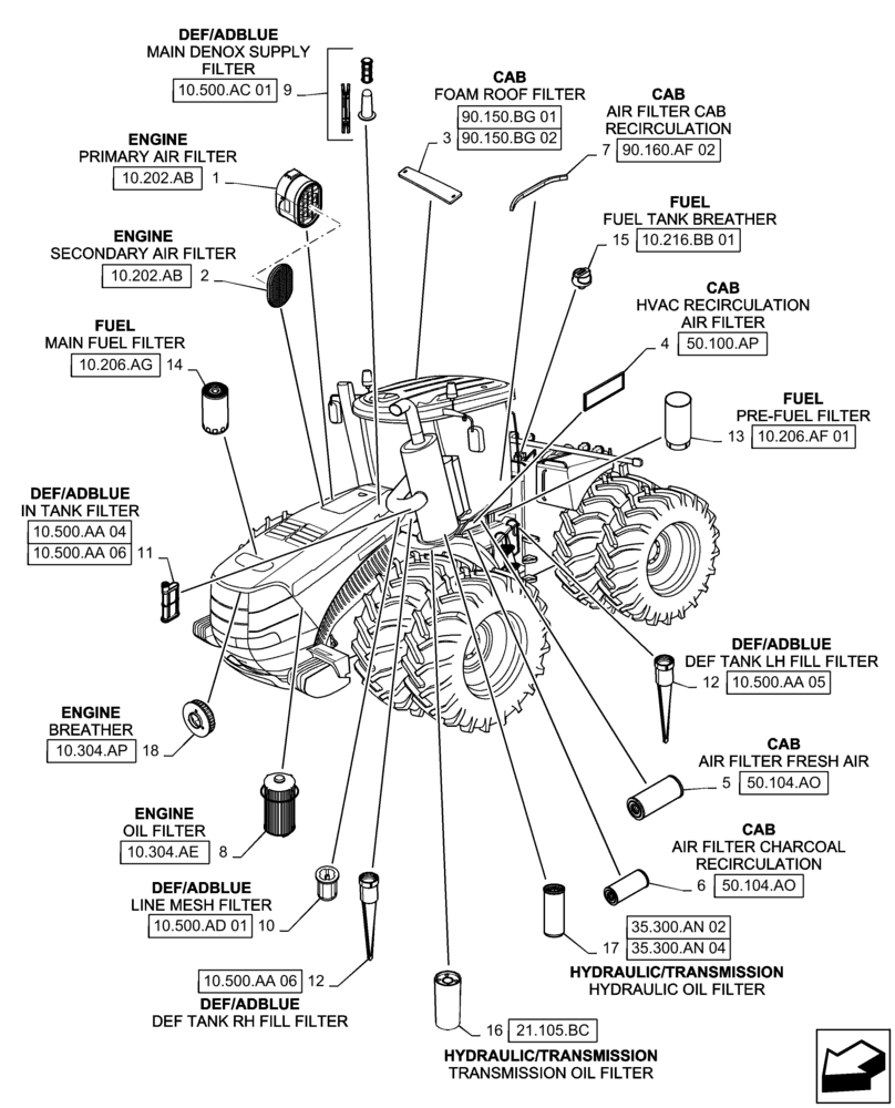 Схема запчастей Case IH STEIGER 500 - (05.100.03[01]) - FILTERS (05) - SERVICE & MAINTENANCE