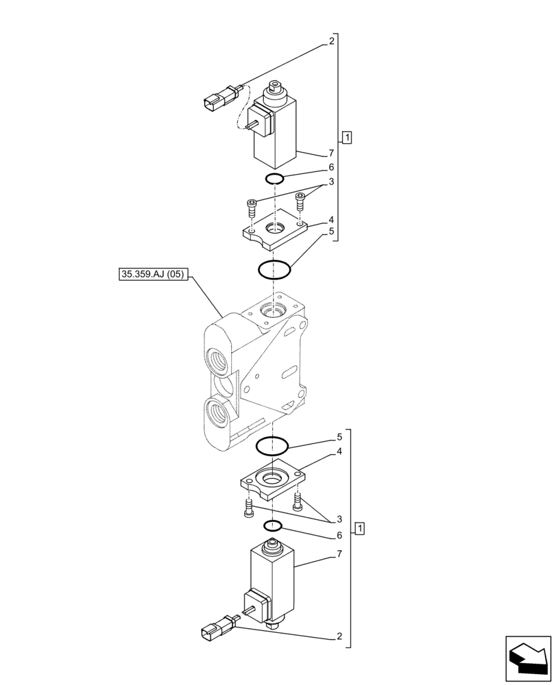 Схема запчастей Case IH FARMLIFT 632 - (55.036.AO[01]) - CONTROL VALVE, AUXILIARY SECTION, SOLENOID (55) - ELECTRICAL SYSTEMS