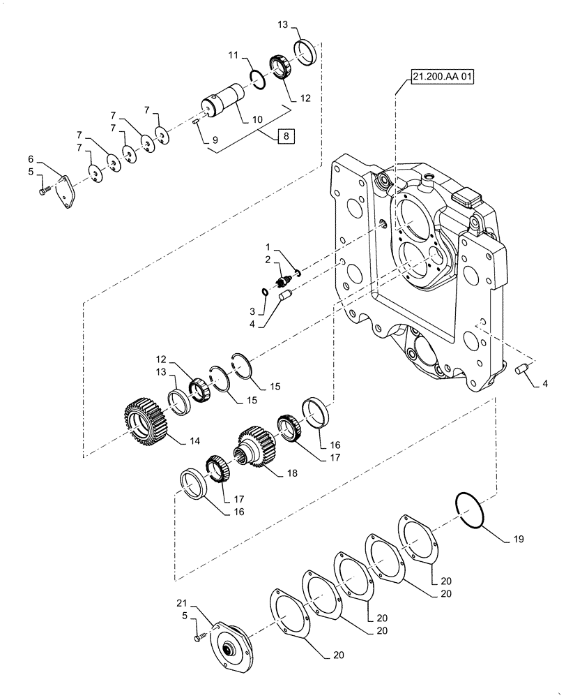 Схема запчастей Case IH MAGNUM 280 - (21.200.AA[02]) - VAR - 429330, 429331, 429332, 429333 - POWERSHIFT - TRANSMISSION, DROP BOX (21) - TRANSMISSION