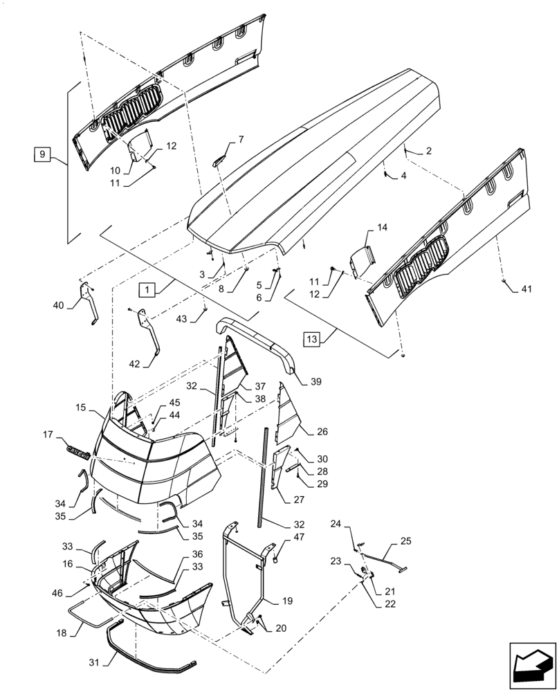 Схема запчастей Case IH MAGNUM 180 - (90.100.AU[01]) - HOOD, TILTING (90) - PLATFORM, CAB, BODYWORK AND DECALS