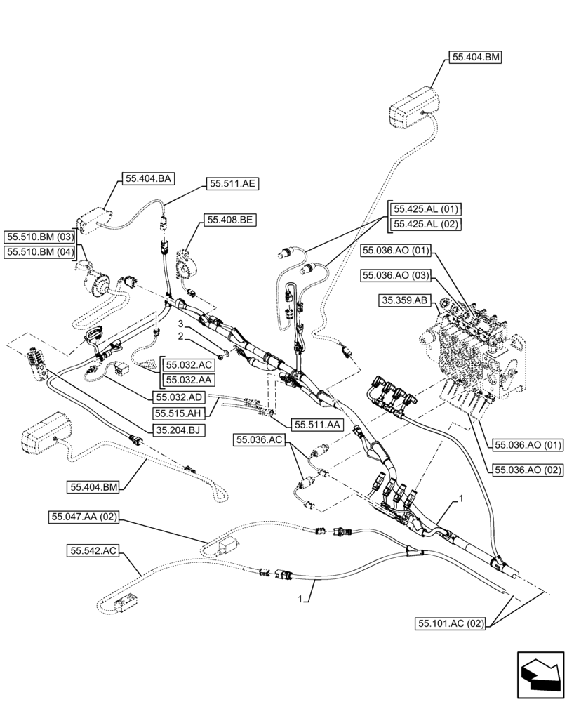 Схема запчастей Case IH FARMLIFT 635 - (55.101.AC[01]) - WIRE HARNESS, FRAME, REAR (55) - ELECTRICAL SYSTEMS