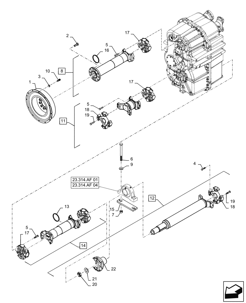 Схема запчастей Case IH STEIGER 450 - (25.310.05) - DRIVE SHAFT, STEIGER 450 SCRAPER (25) - FRONT AXLE SYSTEM