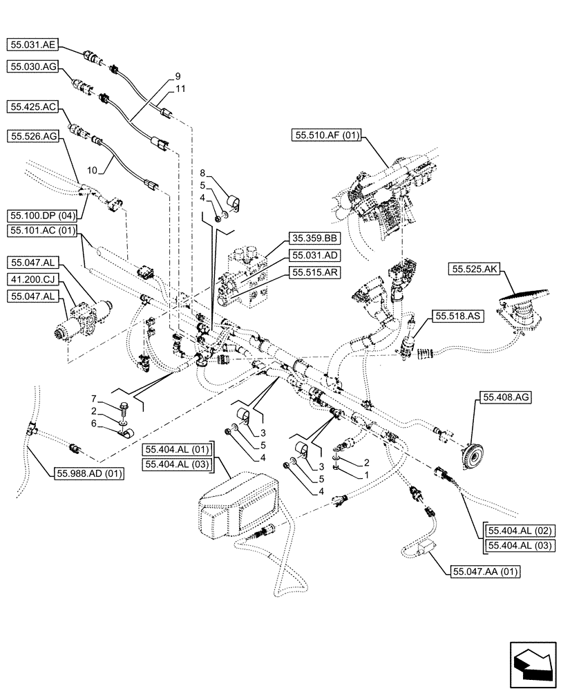 Схема запчастей Case IH FARMLIFT 635 - (55.101.AC[02]) - WIRE HARNESS, FRAME, FRONT (55) - ELECTRICAL SYSTEMS