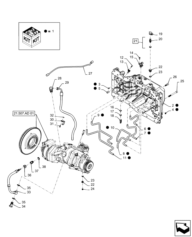 Схема запчастей Case IH MAGNUM 220 - (21.507.AD[02]) - VAR- 420104, 420105 - COVER ASSY, HYDROSTATIC PUMP - CVT (21) - TRANSMISSION