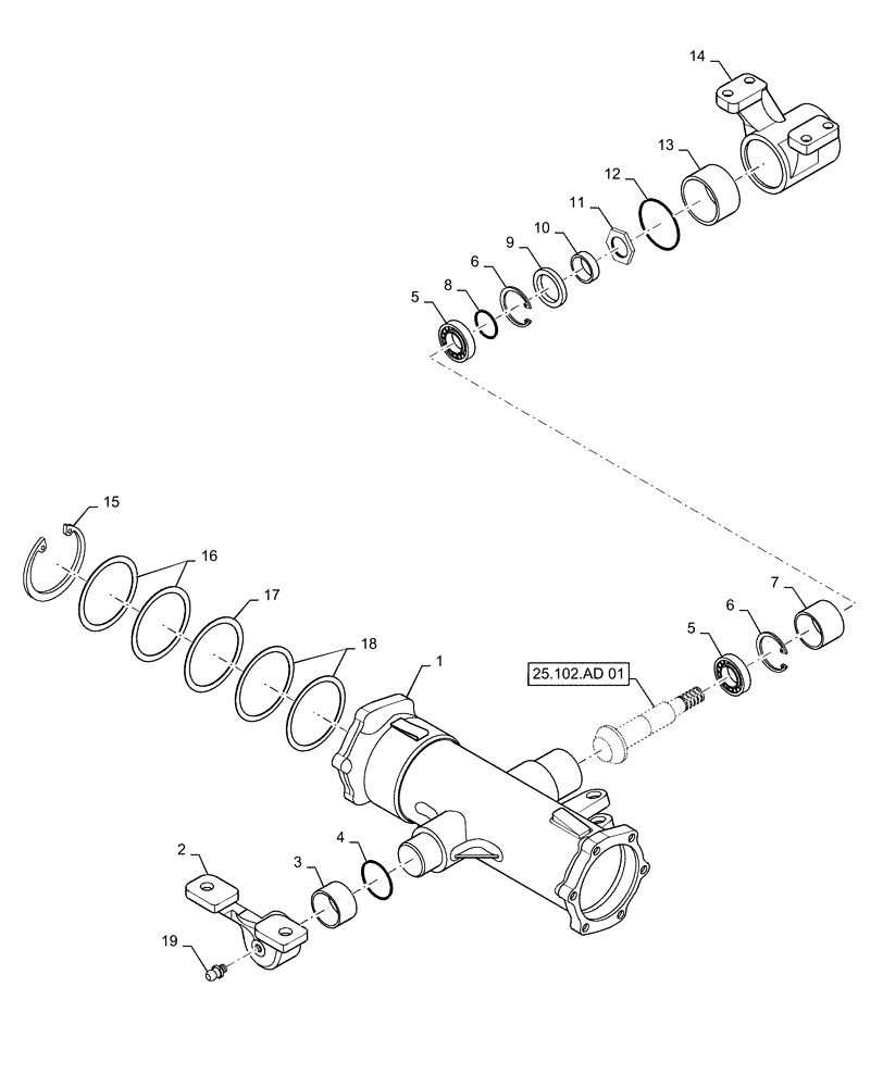 Схема запчастей Case IH FARMALL 30C - (25.102.AJ[01]) - FRONT AXLE HOUSING, CENTER, FARMALL 30C, 35C (25) - FRONT AXLE SYSTEM