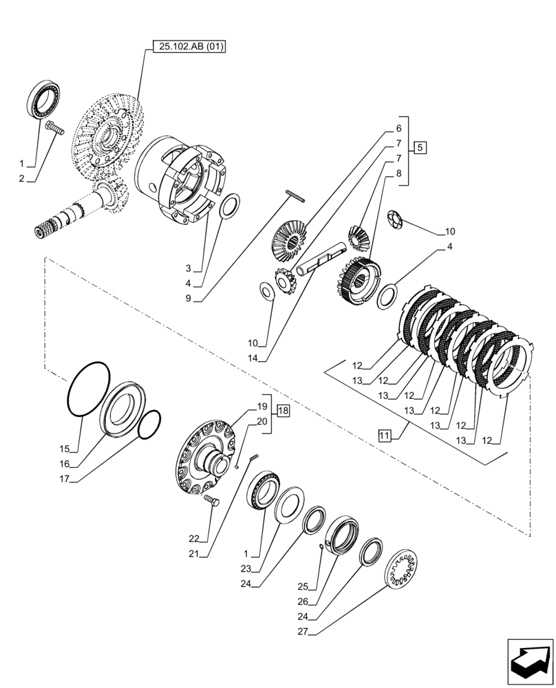 Схема запчастей Case IH PUMA 165 CVT - (25.102.AD[01]) - VAR - 391156 - 4WD FRONT AXLE, DIFFERENTIAL (25) - FRONT AXLE SYSTEM