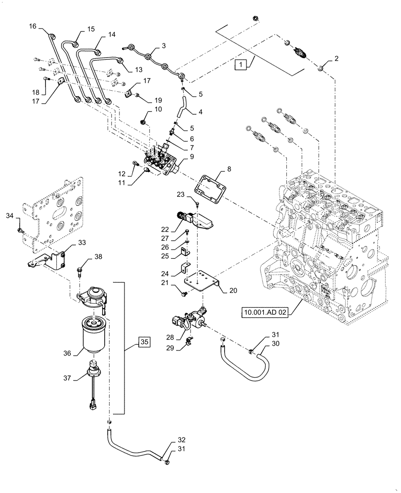 Схема запчастей Case IH FARMALL 40C - (10.218.00[02]) - FUEL LINE AND INLINE FILTER, FARMALL 40C, 50C (10) - ENGINE